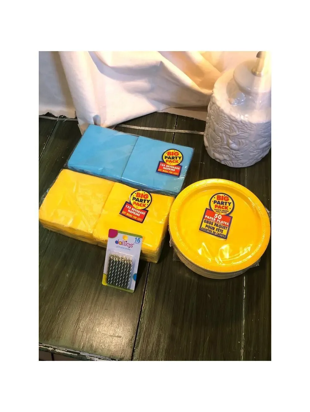 Dallies NEW Blue and Yellow Party Pack - Napkins, Small Plates, Candles